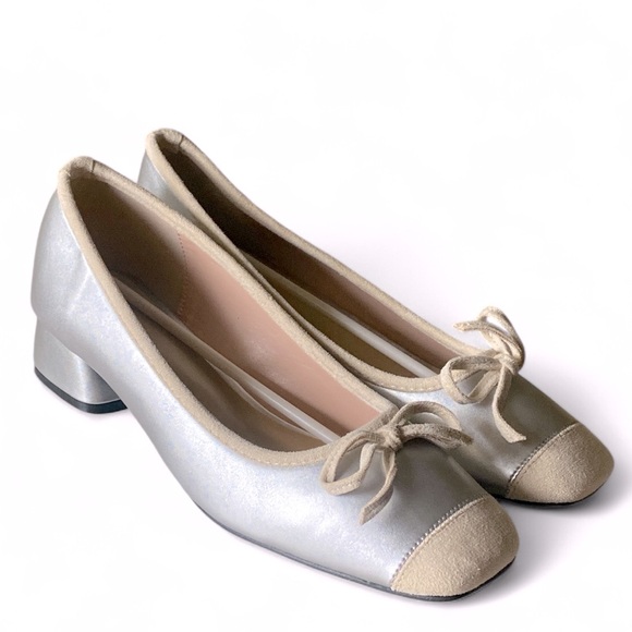 C.PARAVANO Suede Cap Toe & Elegant Silver Low 1 1/4” Block Heel Shoes Size 40 - Picture 1 of 9